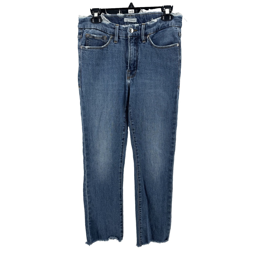 Good American Women's High Ride Flat Tummy Good Legs Straight Jeans Size 6/28